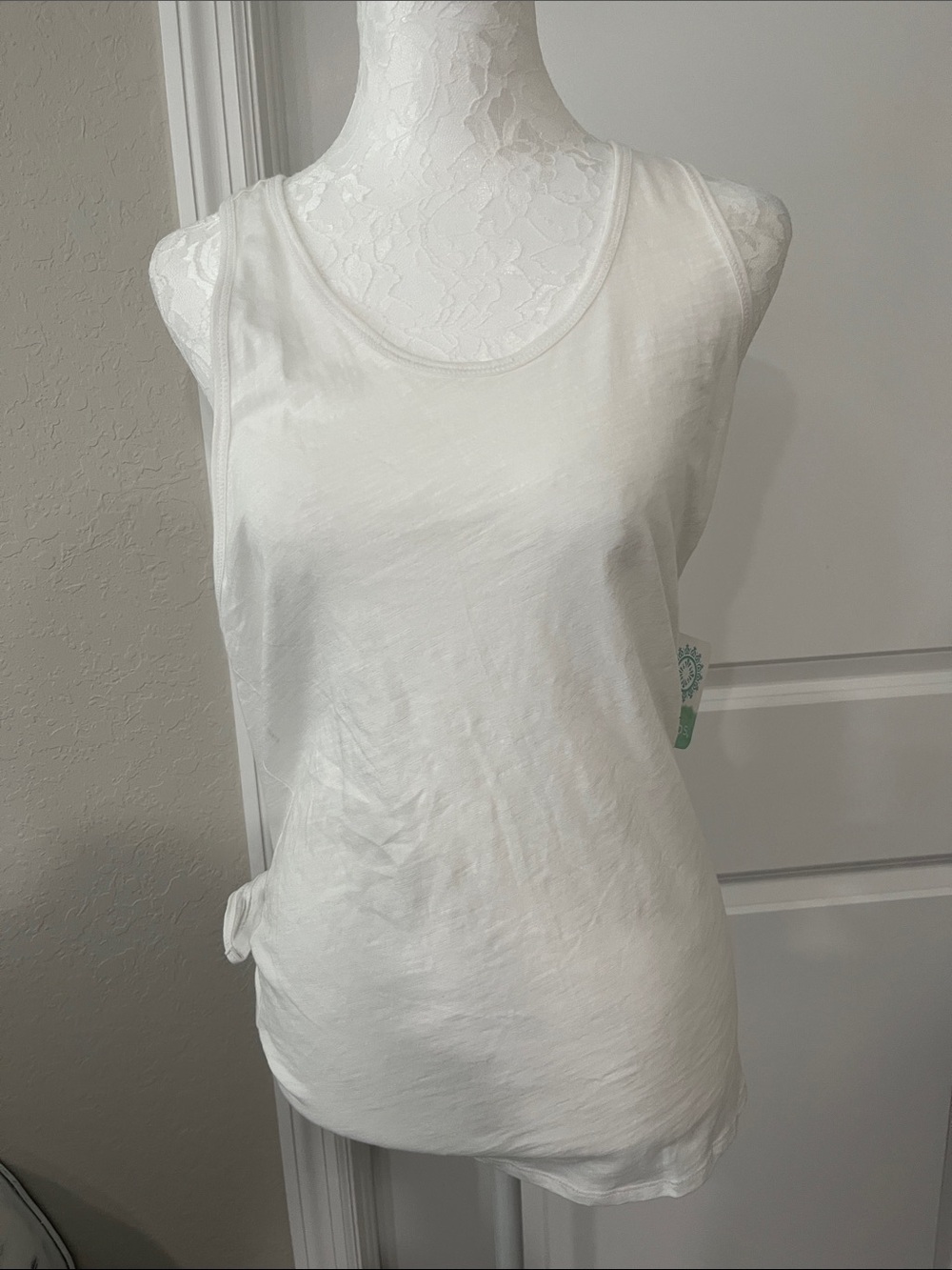 Women's White Wrap w tie Tank Top - Classic Scoop Neck NWT Organic Cotton SX L